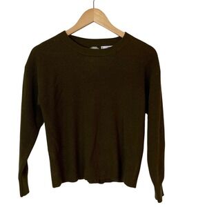 Mango MNG Basics Womens Olive Green Ribbed Knit Sweater Size XS Pullover Classic